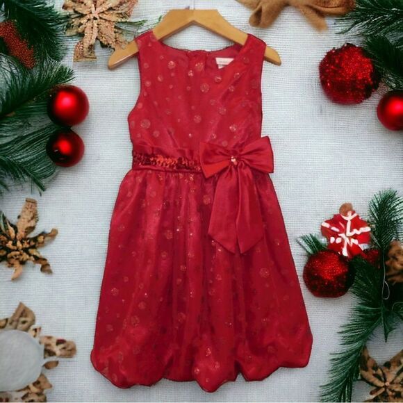 Youngland Red Glitter Polka Dot Bubble Dress Girls 5 Holiday Christmas Photo - Picture 7 of 7